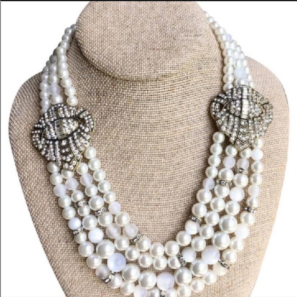 Chloe + Isabel White Pearl and Silver Crystal Necklace. 
B1